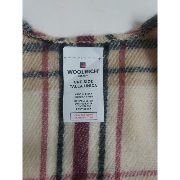 Woolrich Womens Tan Plaid Poncho Open Front Wrap Fringe Shawl Cape One Size - Picture 3 of 5